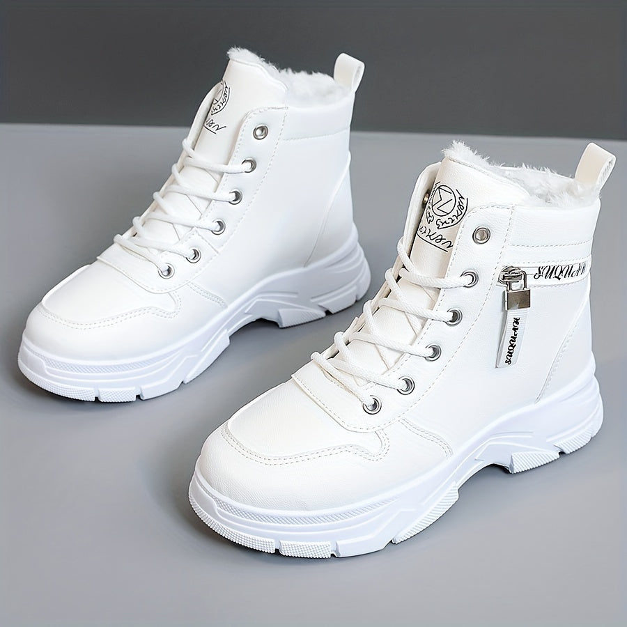 Women's Winter Boots High-Top Faux Fur Lined Casual Solid White