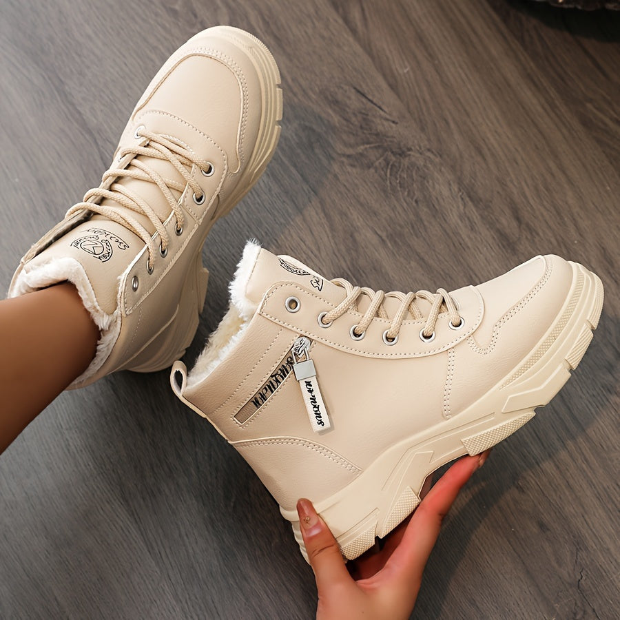 Women's Winter Boots High-Top Faux Fur Lined Casual Solid White