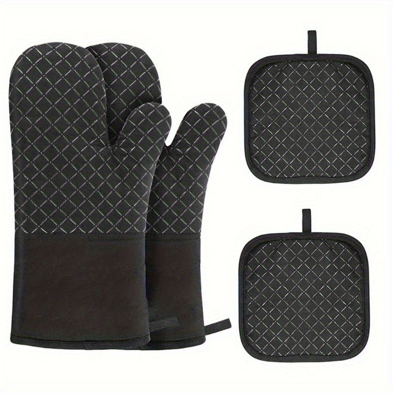 Set of 2 Silicone Oven Mitts and Pot Holders Heat Resistant Non-Slip Kitchen Accessories