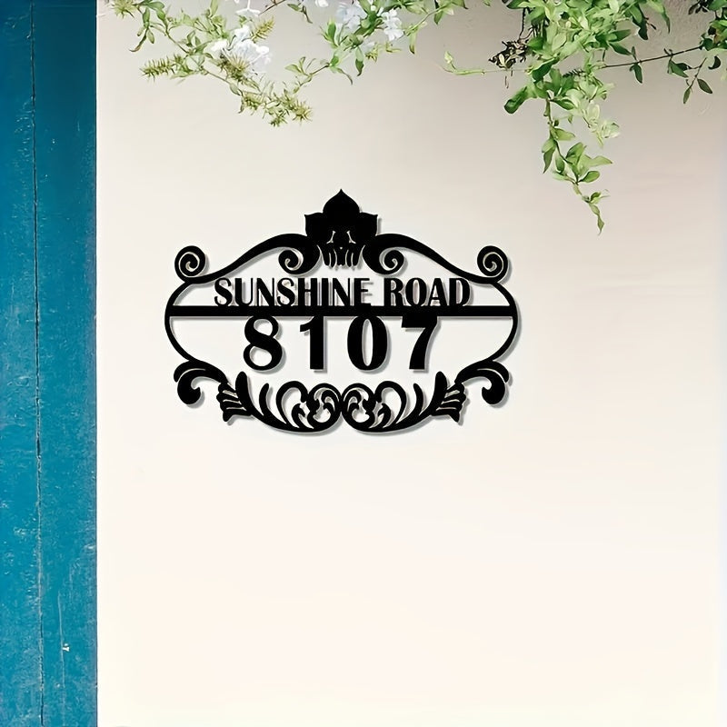 Black Iron House Number Sign Customized Wall Mount Address Plaque Boho Home Decor