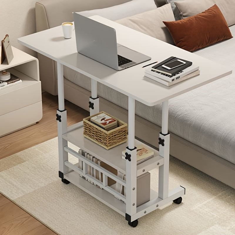 Multi-Functional Folding Desk with Wheels, Adjustable Height and Storage Shelf