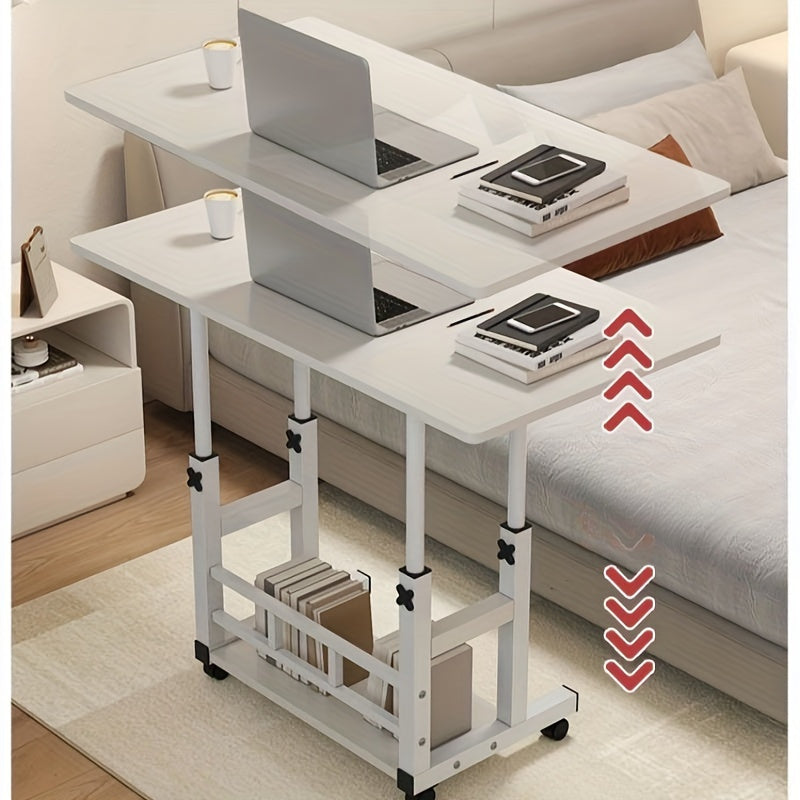 Multi-Functional Folding Desk with Wheels, Adjustable Height and Storage Shelf