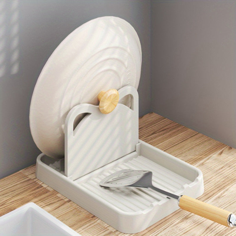 Vertical Foldable Wall Mount Pot Cover and Spoon Storage Rack Kitchen Organizer