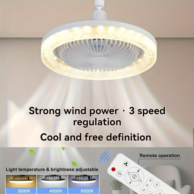50W Remote Controlled Ceiling Fan Light with Adjustable LED, 3-Speed Wind, E26 Socket