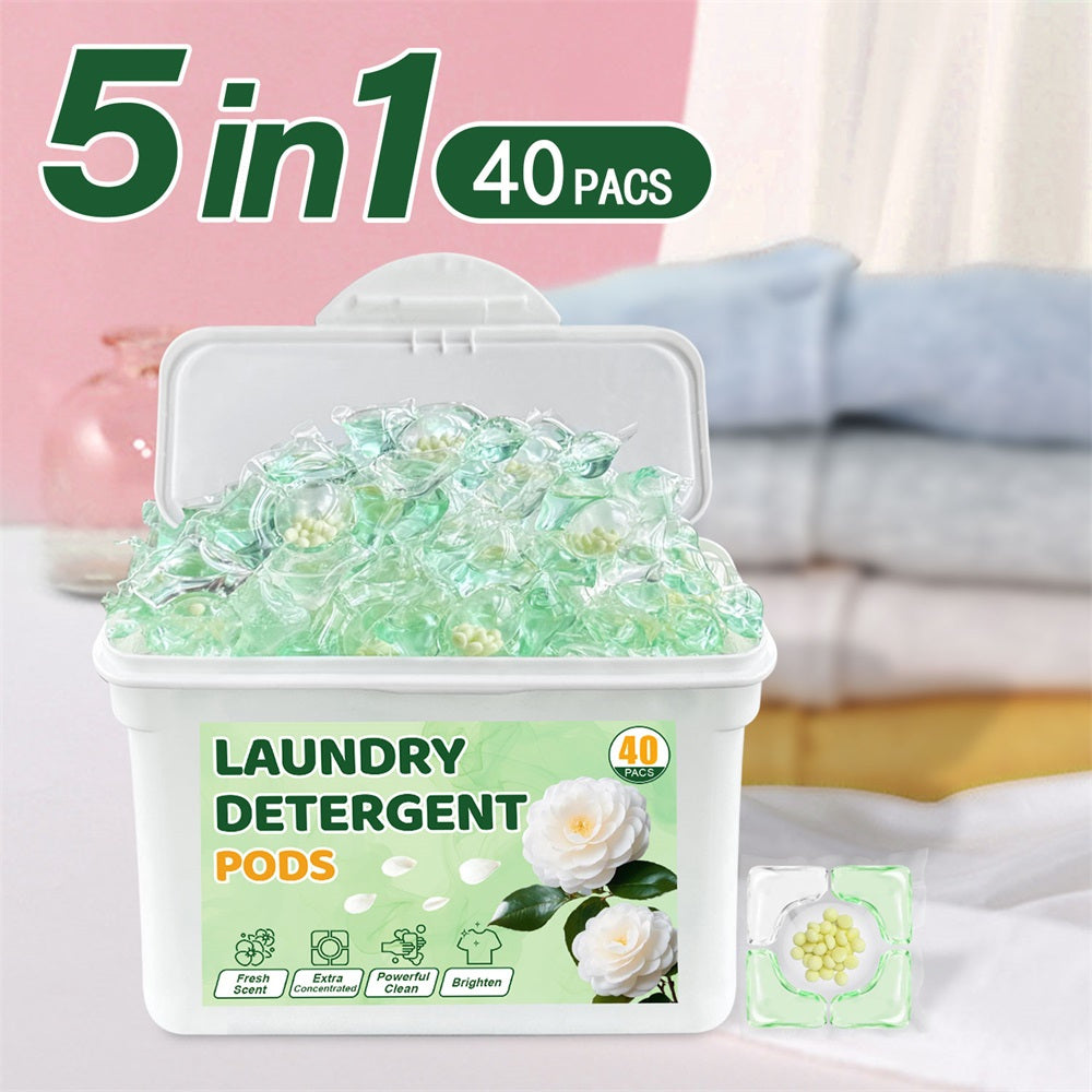 40pcs Camellia Scented Laundry Detergent Pods Long-Lasting Fragrance Water-Activated Formaldehyde-Free