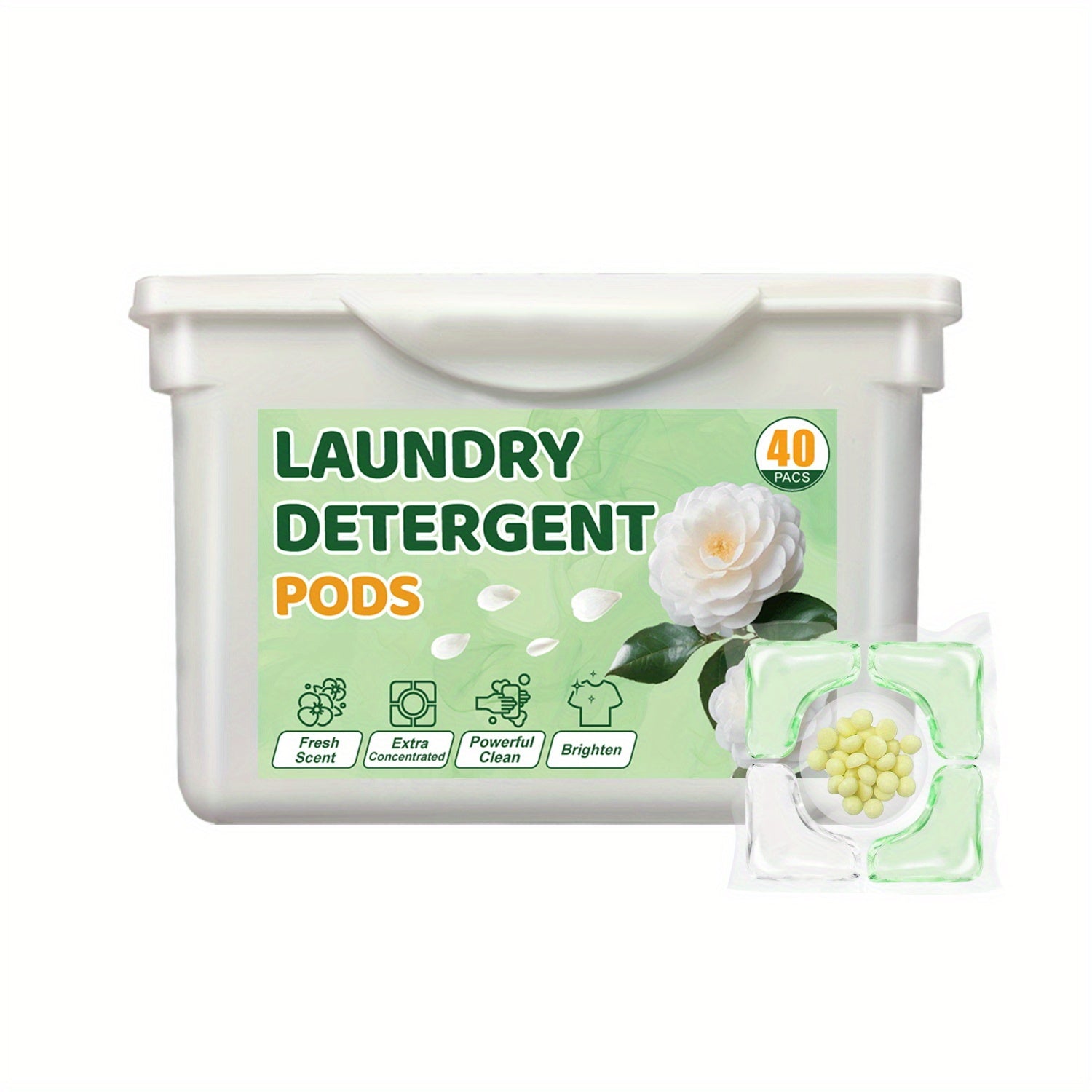 40pcs Camellia Scented Laundry Detergent Pods Long-Lasting Fragrance Water-Activated Formaldehyde-Free