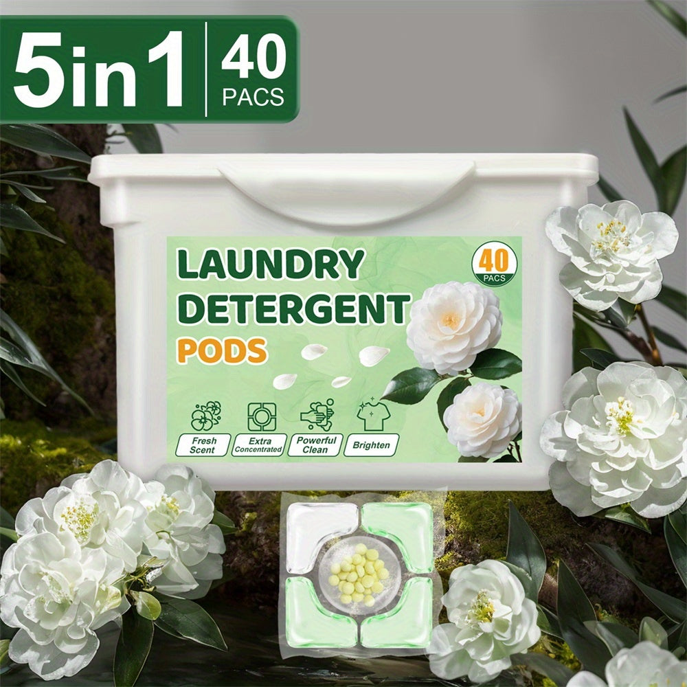 40pcs Camellia Scented Laundry Detergent Pods Long-Lasting Fragrance Water-Activated Formaldehyde-Free