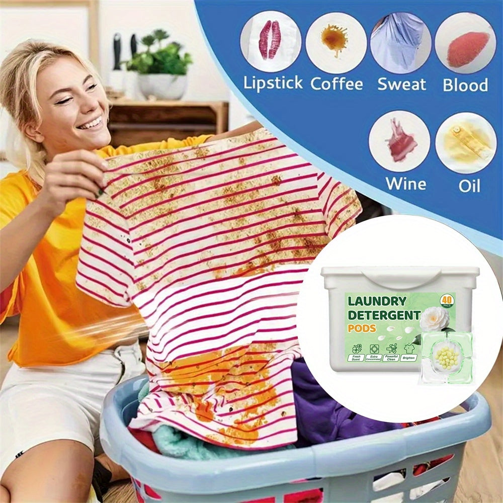 40pcs Camellia Scented Laundry Detergent Pods Long-Lasting Fragrance Water-Activated Formaldehyde-Free