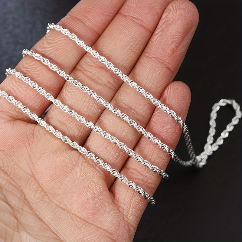 Sterling Silver Twisted Rope Chain Necklace and Bracelet Set for Women Elegant Classic Jewelry