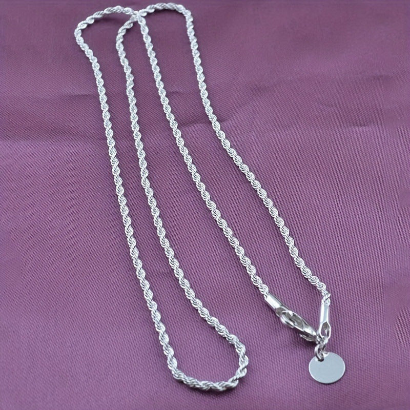 Sterling Silver Twisted Rope Chain Necklace and Bracelet Set for Women Elegant Classic Jewelry