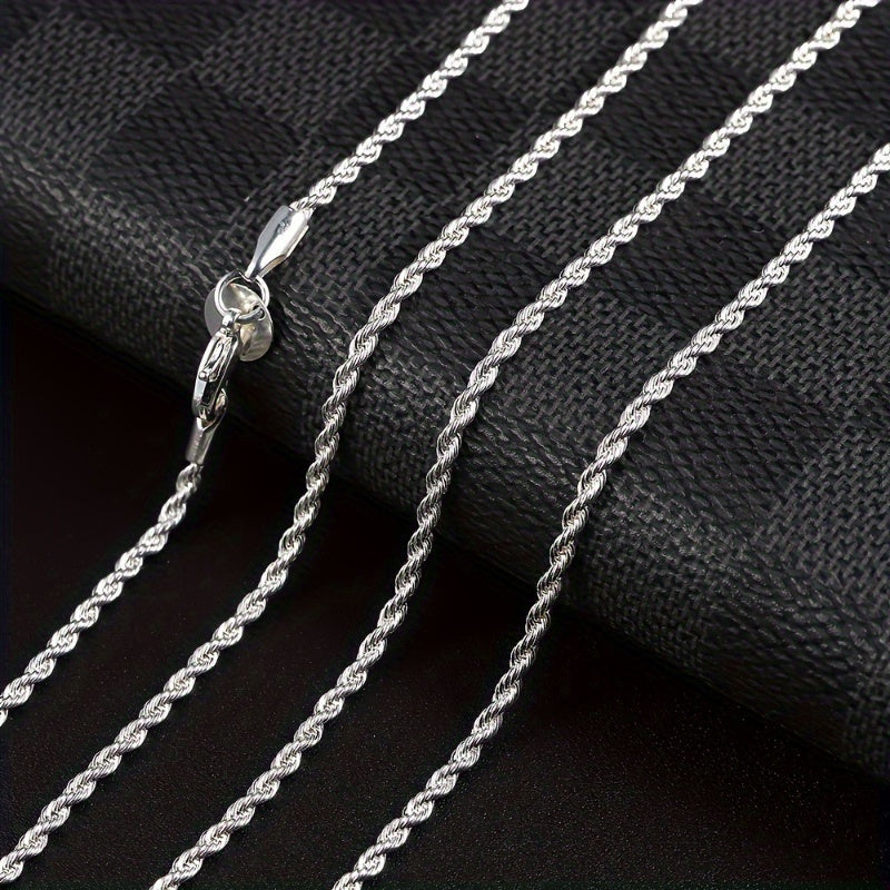 Sterling Silver Twisted Rope Chain Necklace and Bracelet Set for Women Elegant Classic Jewelry