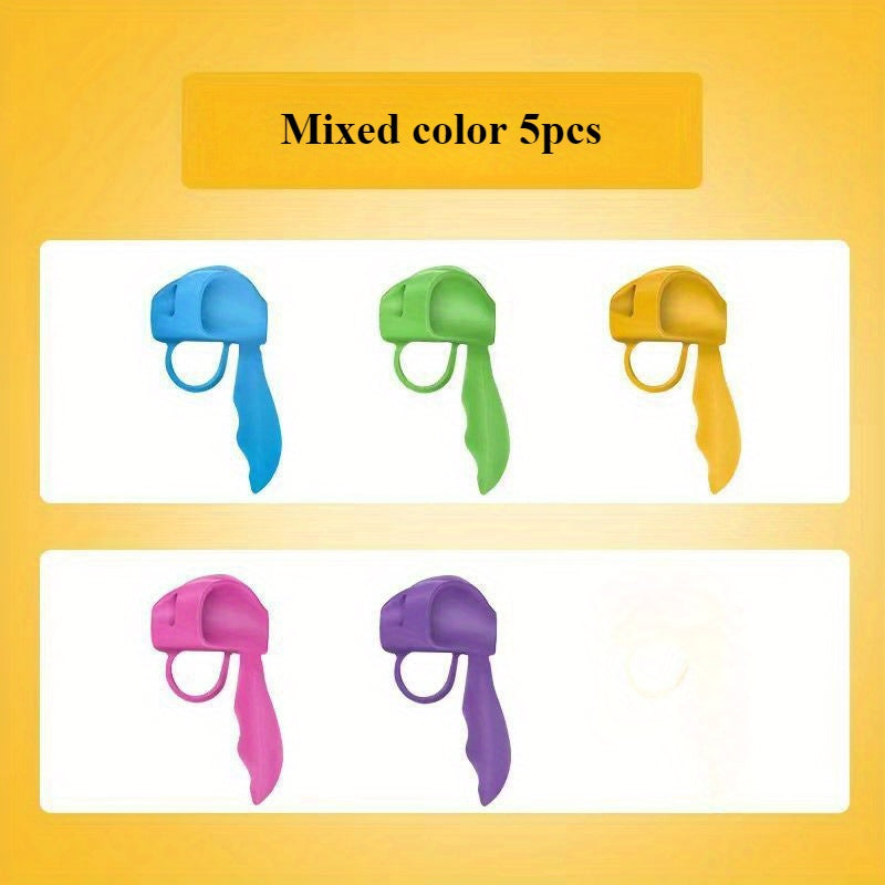 Besh dona silikon qalam ushlagichlari, yozish odatlarini rivojlantirish uchun ergonomik uchburchakli dizayn, kundalik foydalanish uchun yengil ofis jihozlari.