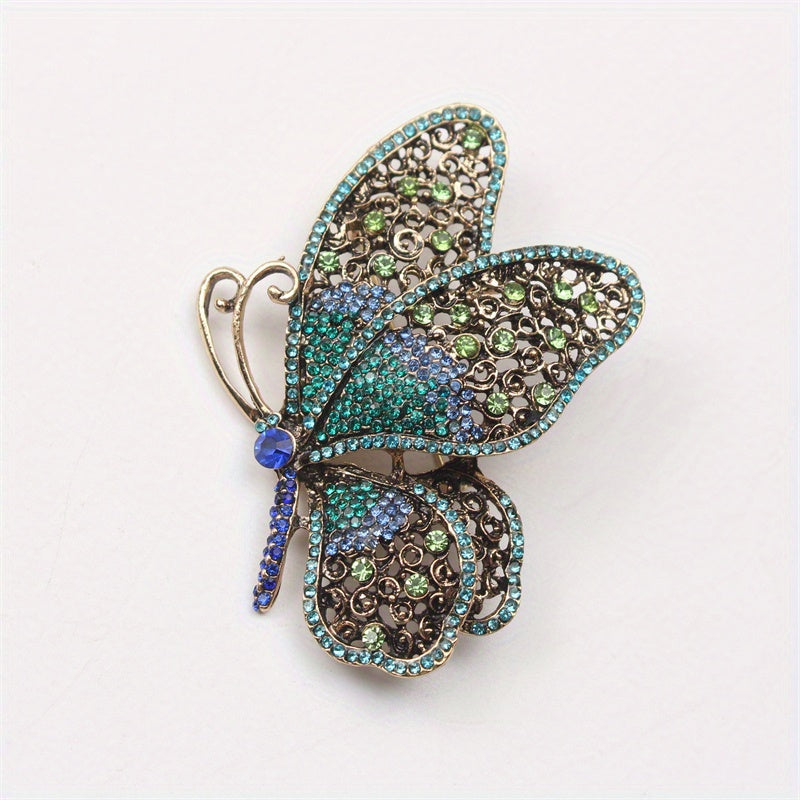 Elegant Alloy Butterfly Brooch with Rhinestones Insect-Shaped Jewelry Accessory