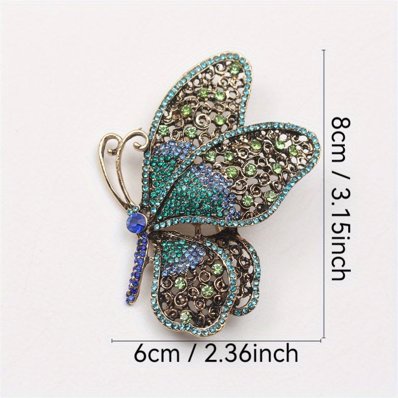 Elegant Alloy Butterfly Brooch with Rhinestones Insect-Shaped Jewelry Accessory