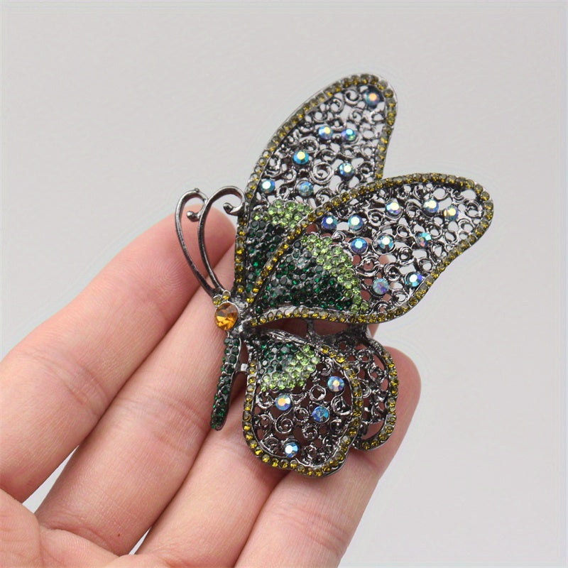 Elegant Alloy Butterfly Brooch with Rhinestones Insect-Shaped Jewelry Accessory