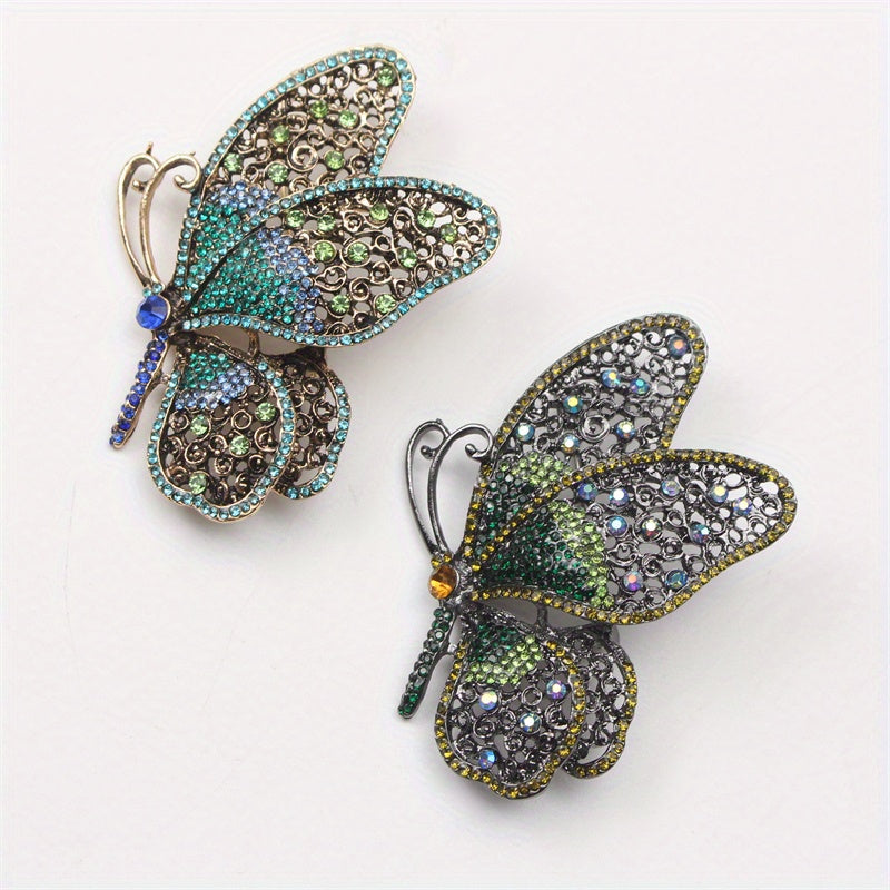 Elegant Alloy Butterfly Brooch with Rhinestones Insect-Shaped Jewelry Accessory