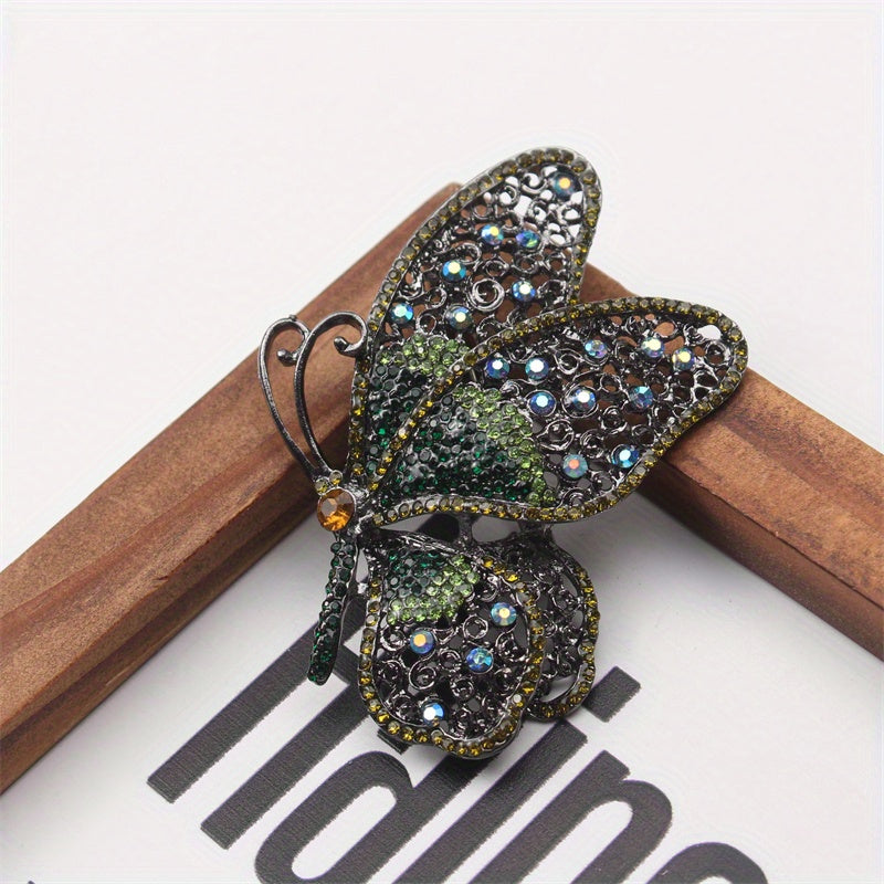 Elegant Alloy Butterfly Brooch with Rhinestones Insect-Shaped Jewelry Accessory