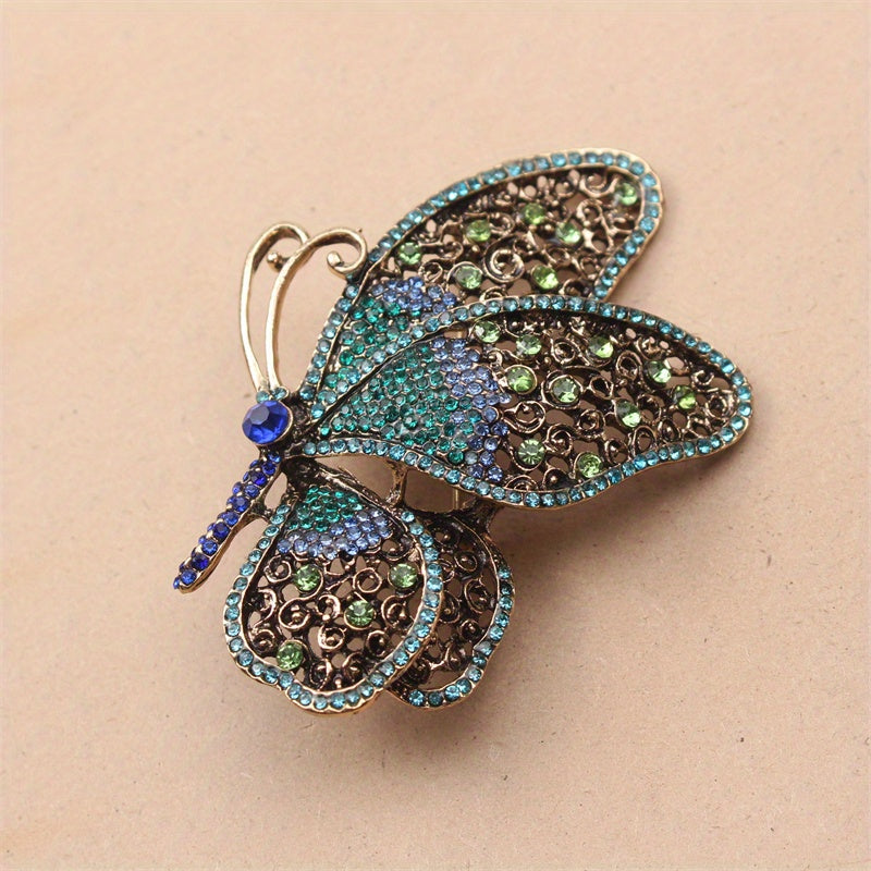 Elegant Alloy Butterfly Brooch with Rhinestones Insect-Shaped Jewelry Accessory