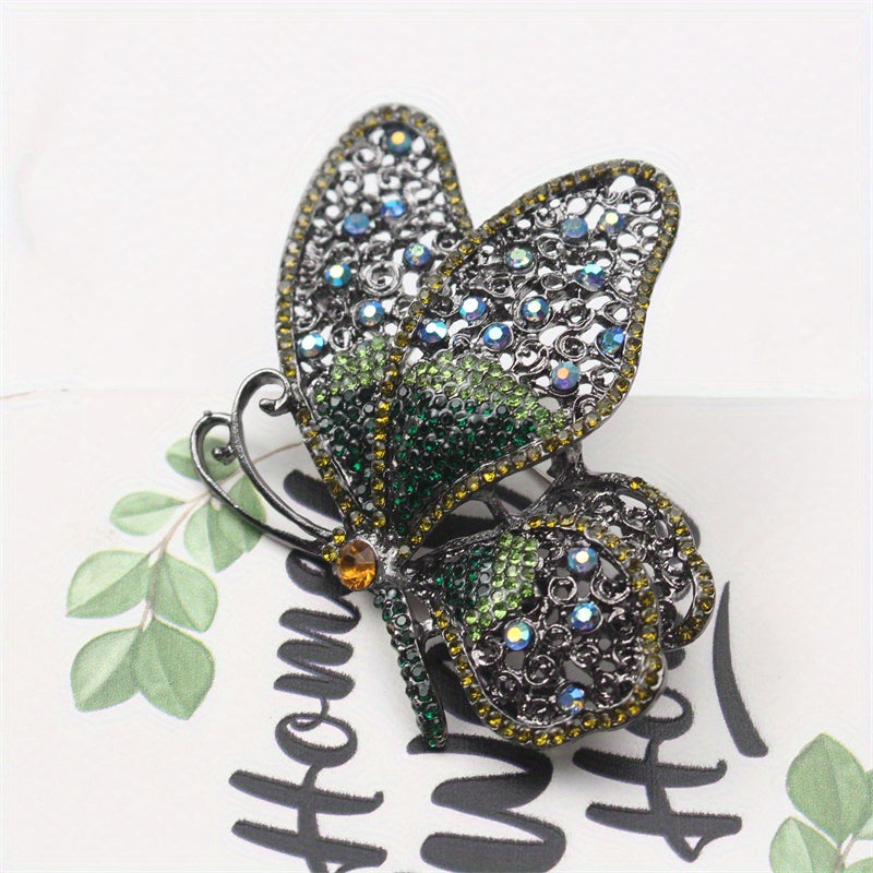 Elegant Alloy Butterfly Brooch with Rhinestones Insect-Shaped Jewelry Accessory