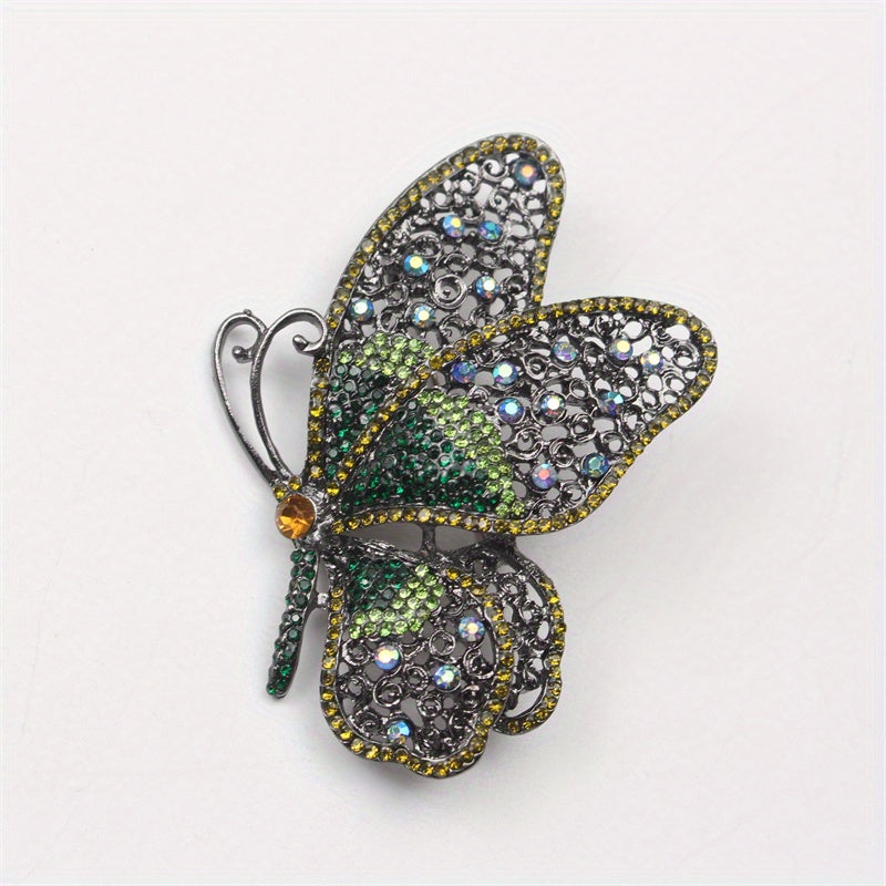 Elegant Alloy Butterfly Brooch with Rhinestones Insect-Shaped Jewelry Accessory