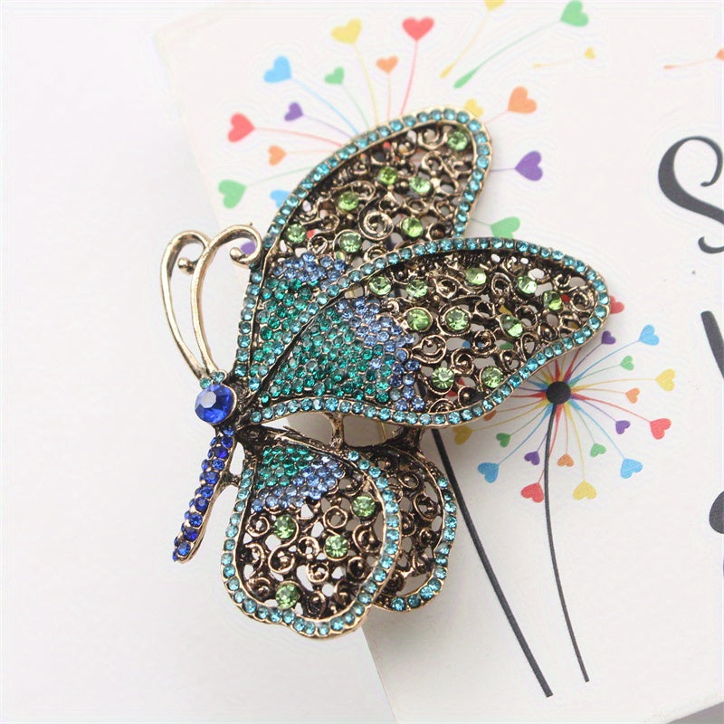 Elegant Alloy Butterfly Brooch with Rhinestones Insect-Shaped Jewelry Accessory