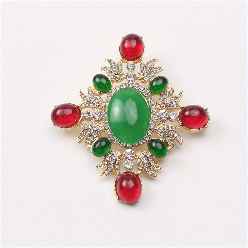 Vintage Enamel Brooch with Rhinestones Irregular Shape Elegant Jewelry Accessory
