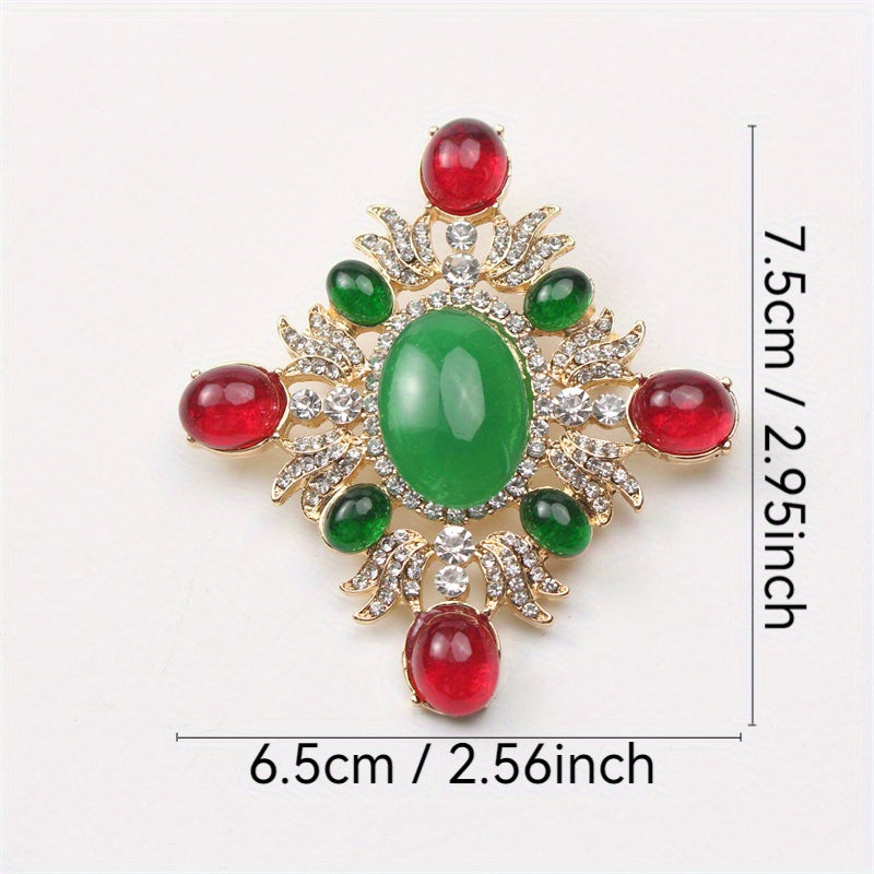 Vintage Enamel Brooch with Rhinestones Irregular Shape Elegant Jewelry Accessory