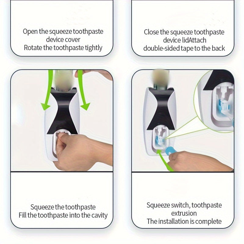Wall-Mounted Toothbrush Holder with Automatic Toothpaste Dispenser for Up to 5 Brushes Plastic
