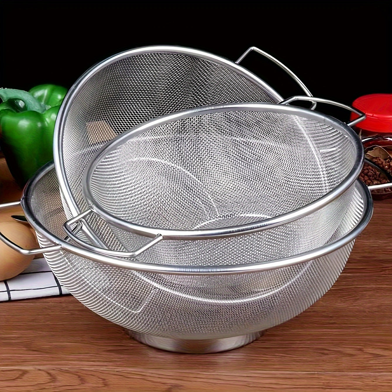 Set of 2 Stainless Steel Kitchen Strainers for Fruits Vegetables Rice Draining