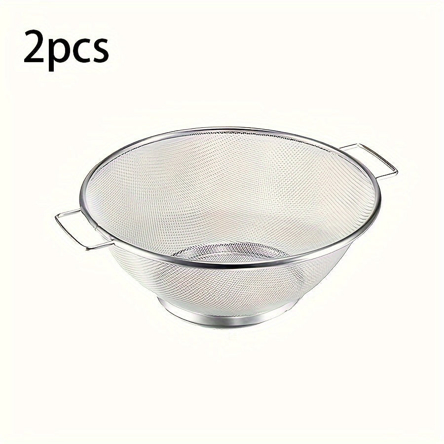 Set of 2 Stainless Steel Kitchen Strainers for Fruits Vegetables Rice Draining