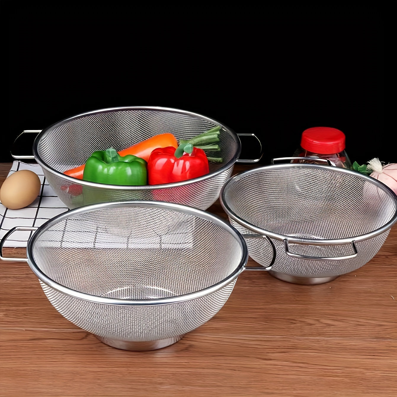Set of 2 Stainless Steel Kitchen Strainers for Fruits Vegetables Rice Draining
