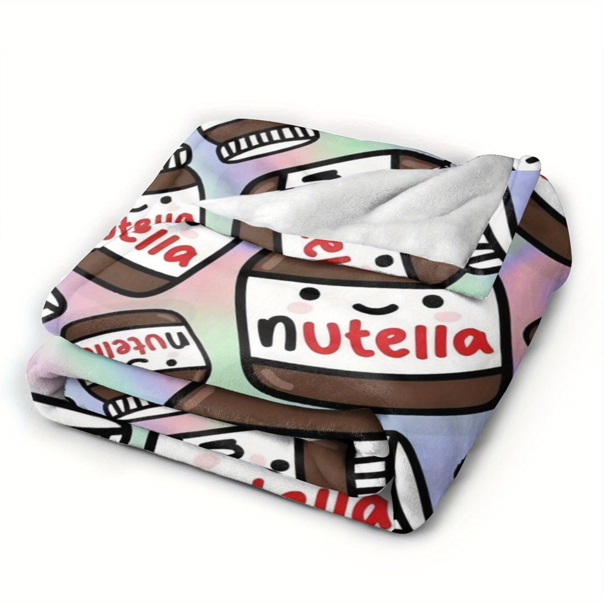 Flannel Blanket with Nutella Chocolate Hazelnut Design Soft Polyester Anime Print for All Seasons
