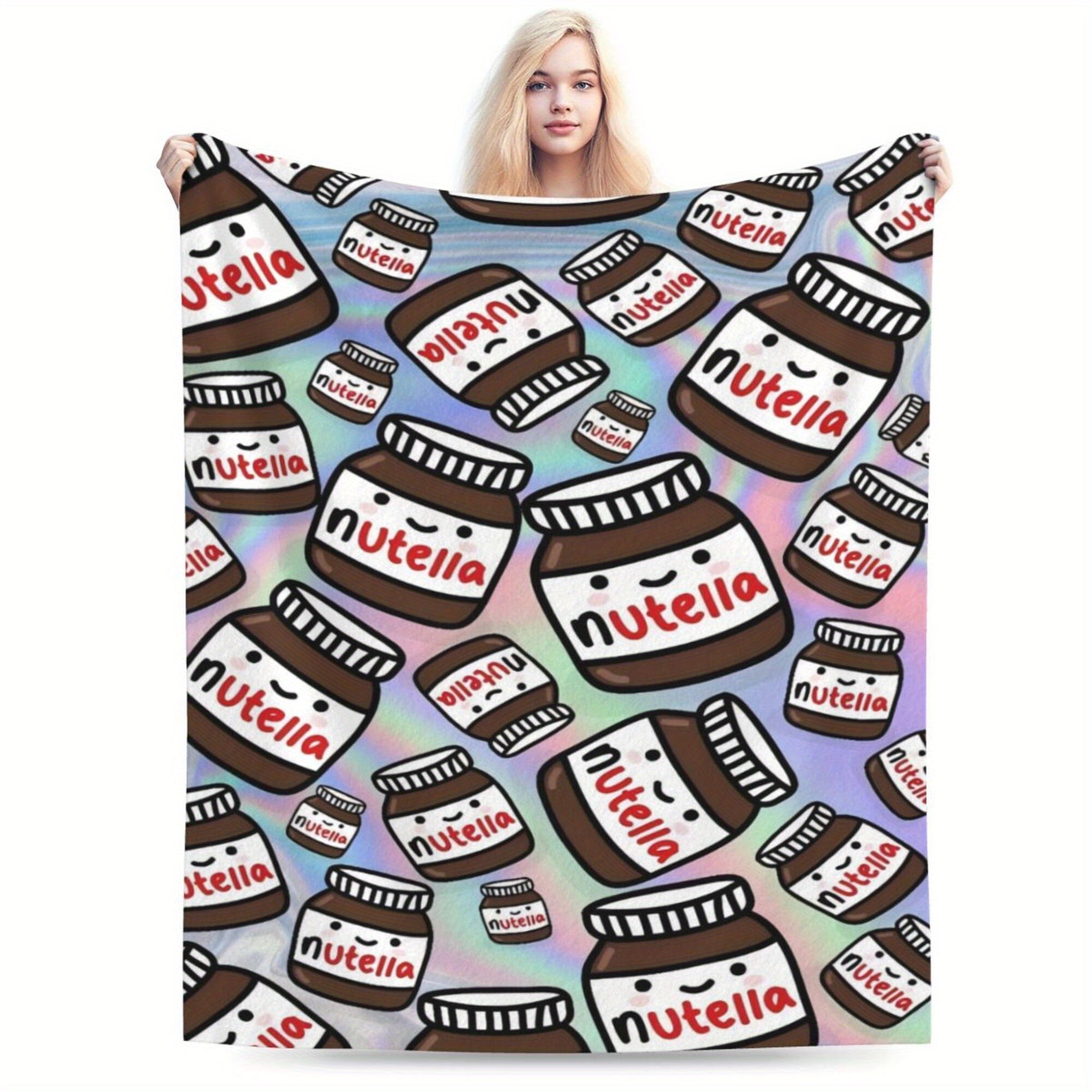 Flannel Blanket with Nutella Chocolate Hazelnut Design Soft Polyester Anime Print for All Seasons