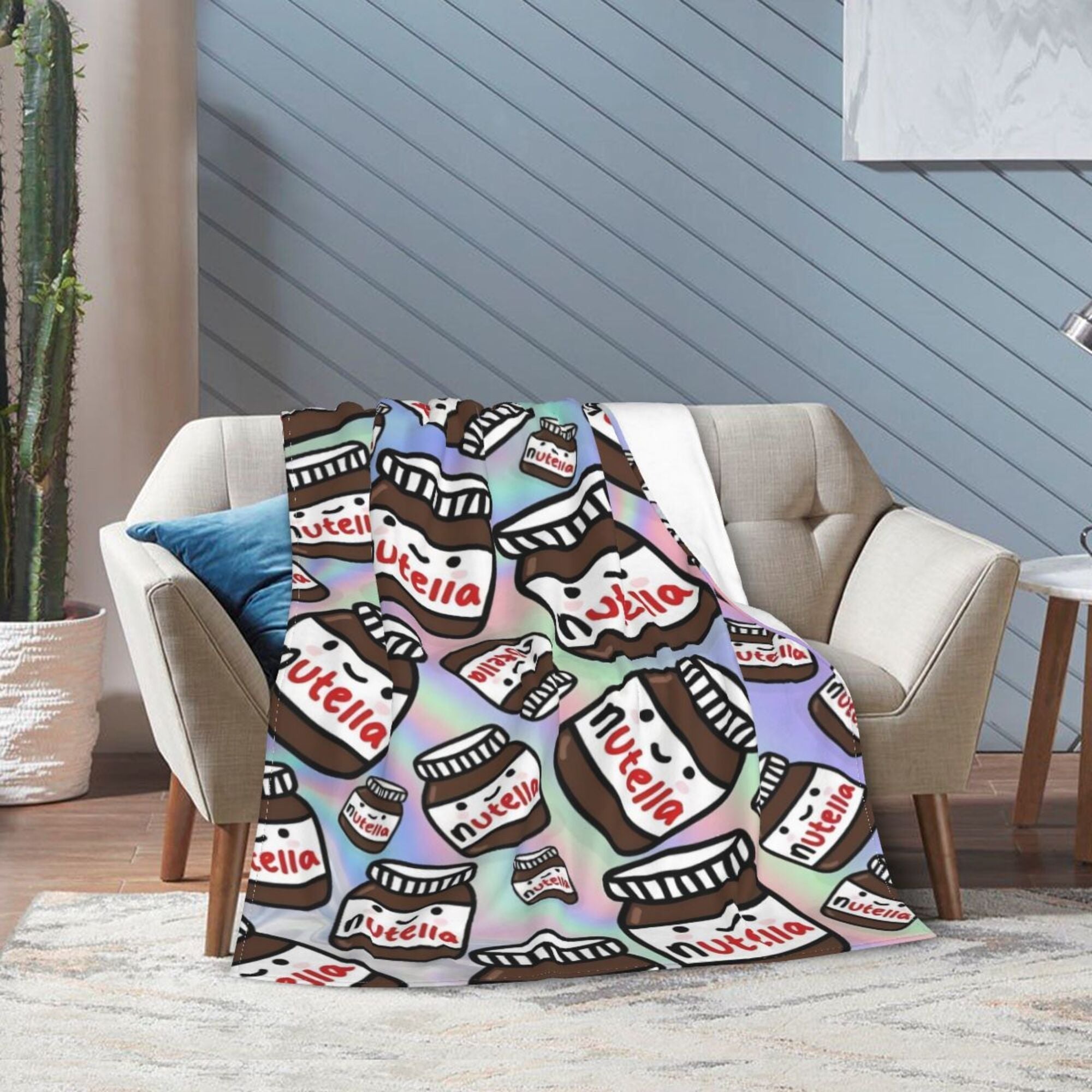 Flannel Blanket with Nutella Chocolate Hazelnut Design Soft Polyester Anime Print for All Seasons