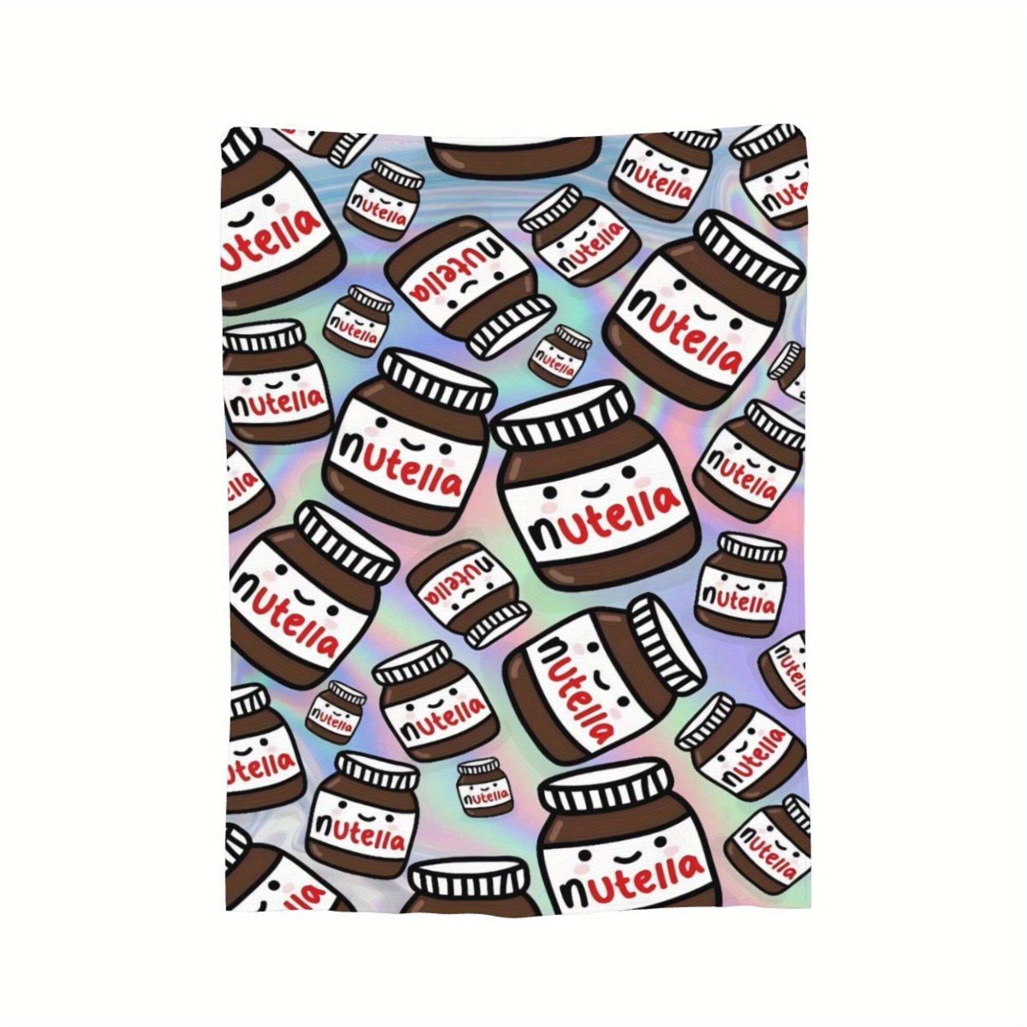 Flannel Blanket with Nutella Chocolate Hazelnut Design Soft Polyester Anime Print for All Seasons