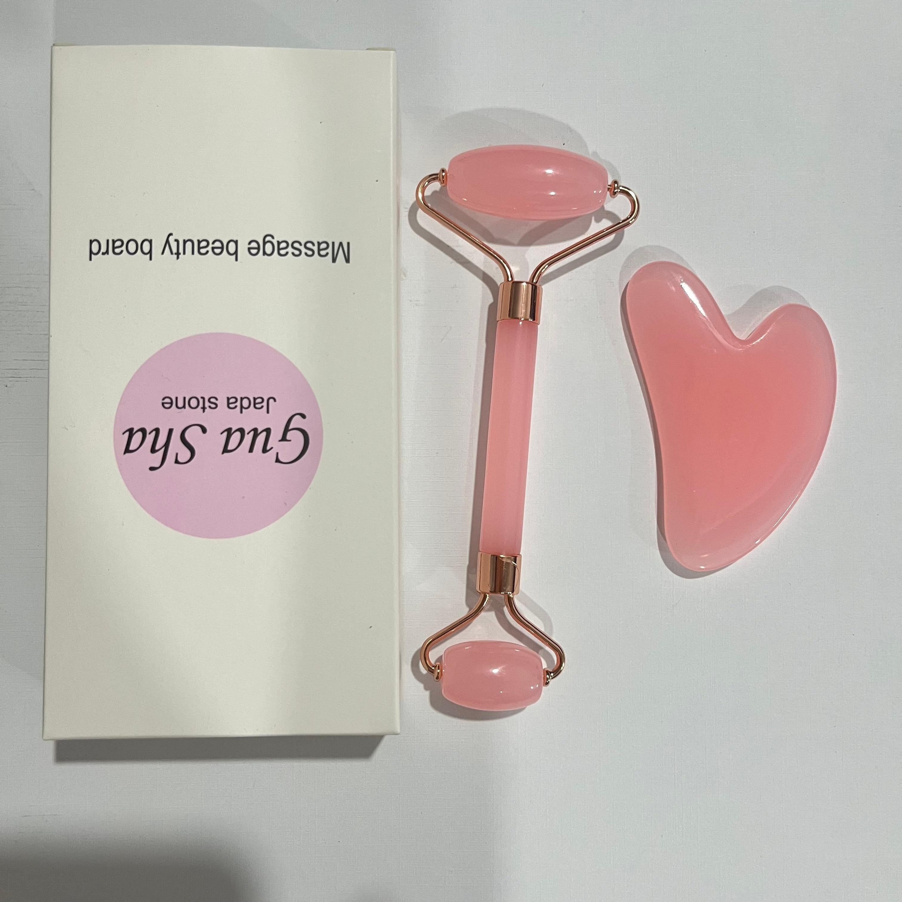 Pink Resin Facial Massage Tool and Roller Set Manual Relaxation No Charging