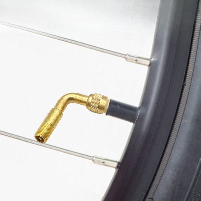 Extensión de válvula de neumático de cobre con curva de 90 grados para bicicleta y motocicleta