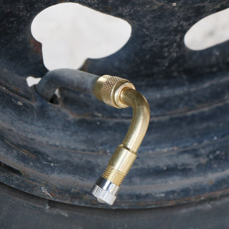 Extensión de válvula de neumático de cobre con curva de 90 grados para bicicleta y motocicleta