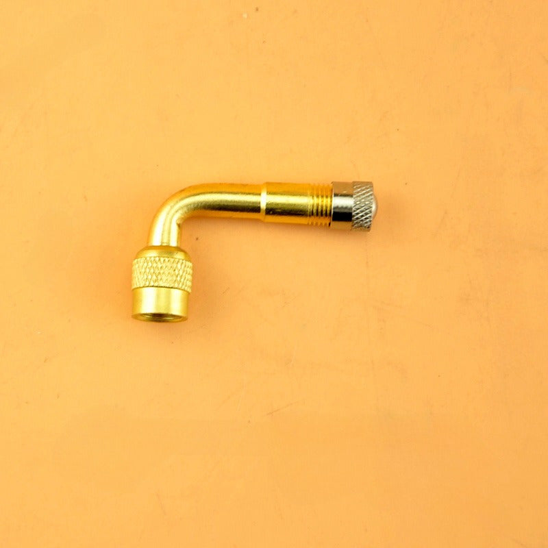Extensión de válvula de neumático de cobre con curva de 90 grados para bicicleta y motocicleta
