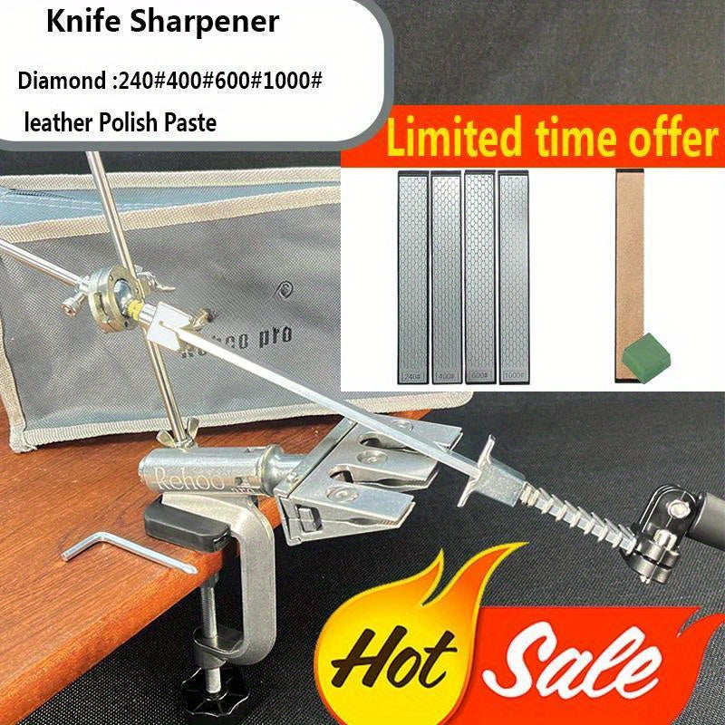 Afilador de cuchillos de ángulo fijo para cuchillos de cocina con pulidor de diamantes y piedra de afilar