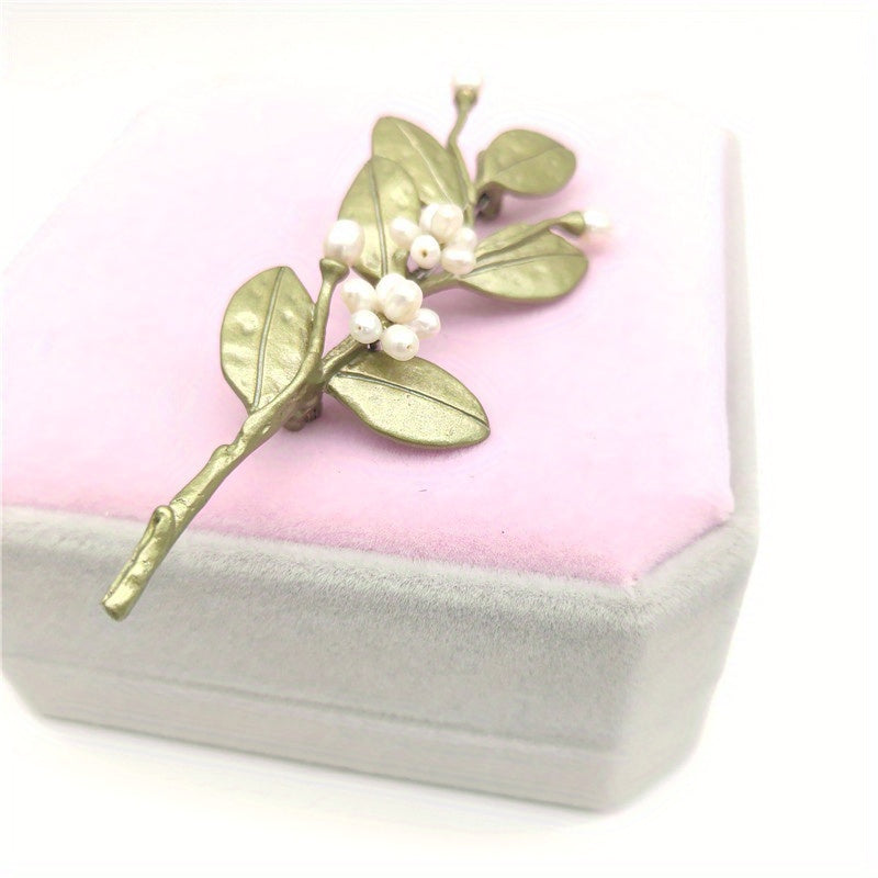 Women's Floral Brooch Pin with Myrtle Flower Branch Design for Romantic Gift