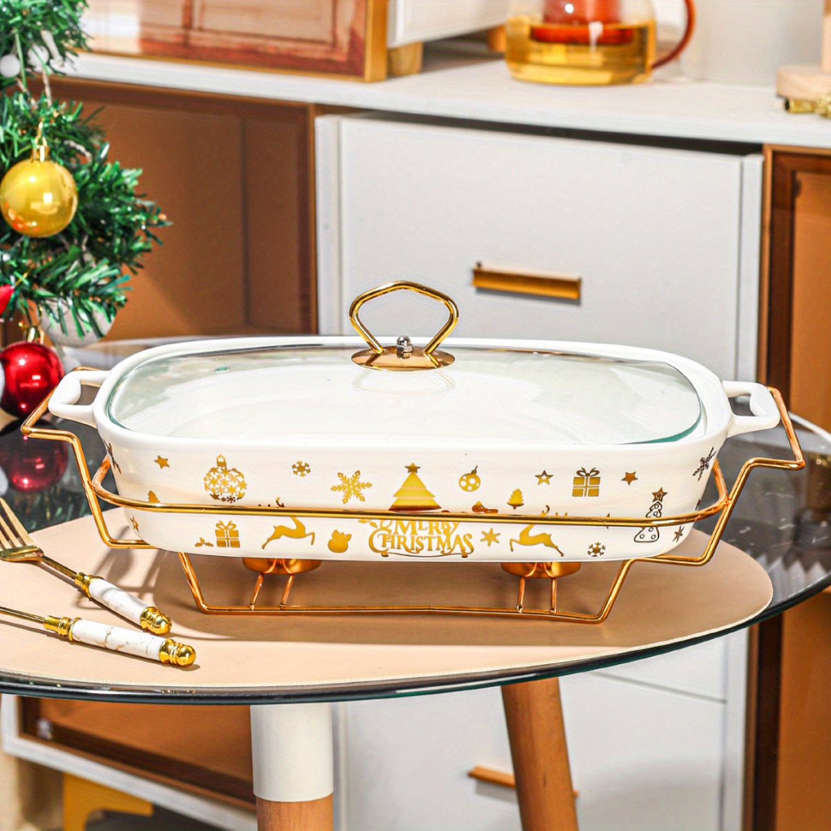 Ceramic Stockpot with Lid and Iron Stand for Cooking and Parties