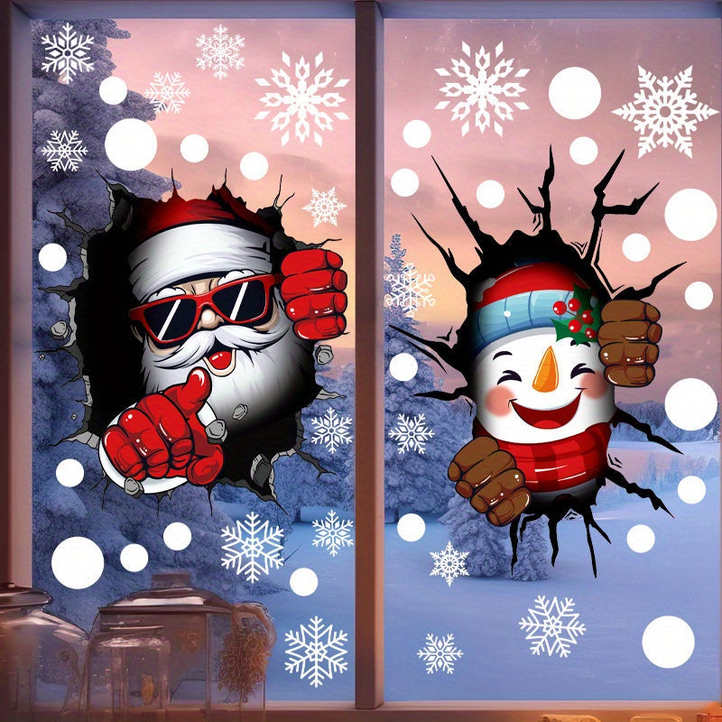 Christmas Window Stickers Set with Santa Claus Snowman and Elk for Holiday Decorations