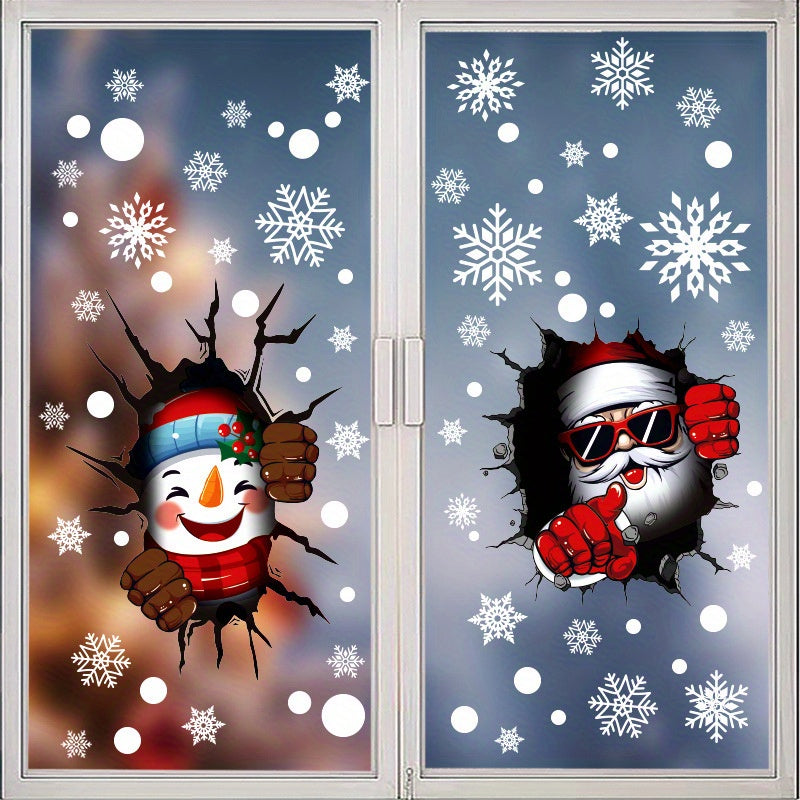 Christmas Window Stickers Set with Santa Claus Snowman and Elk for Holiday Decorations