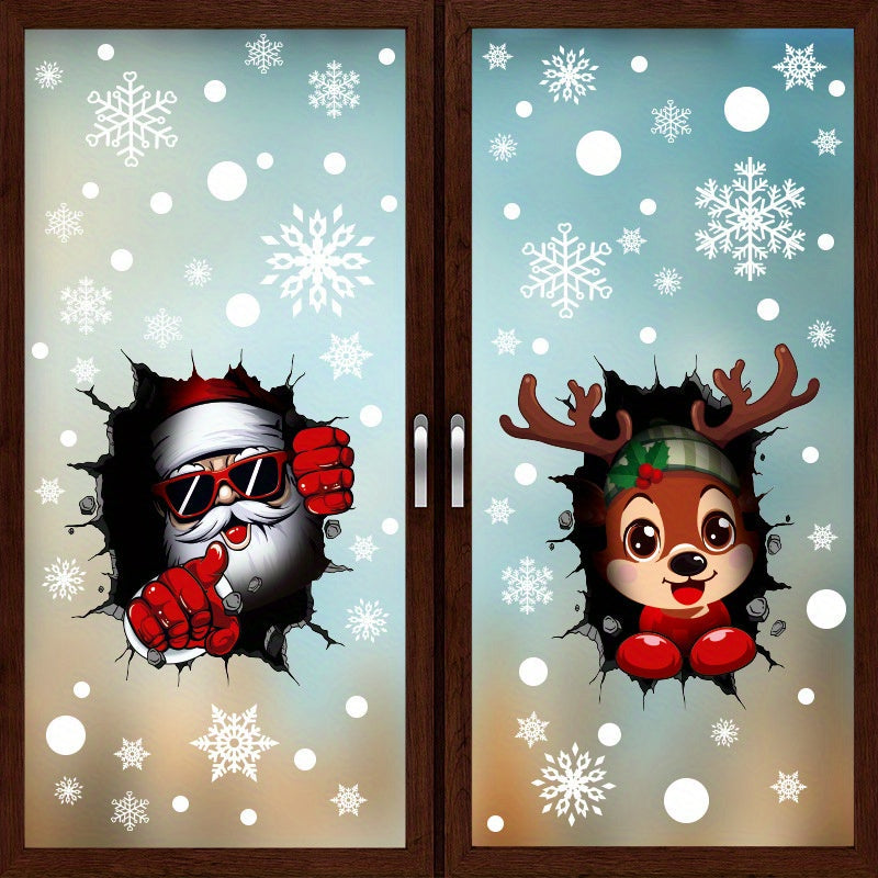 Christmas Window Stickers Set with Santa Claus Snowman and Elk for Holiday Decorations