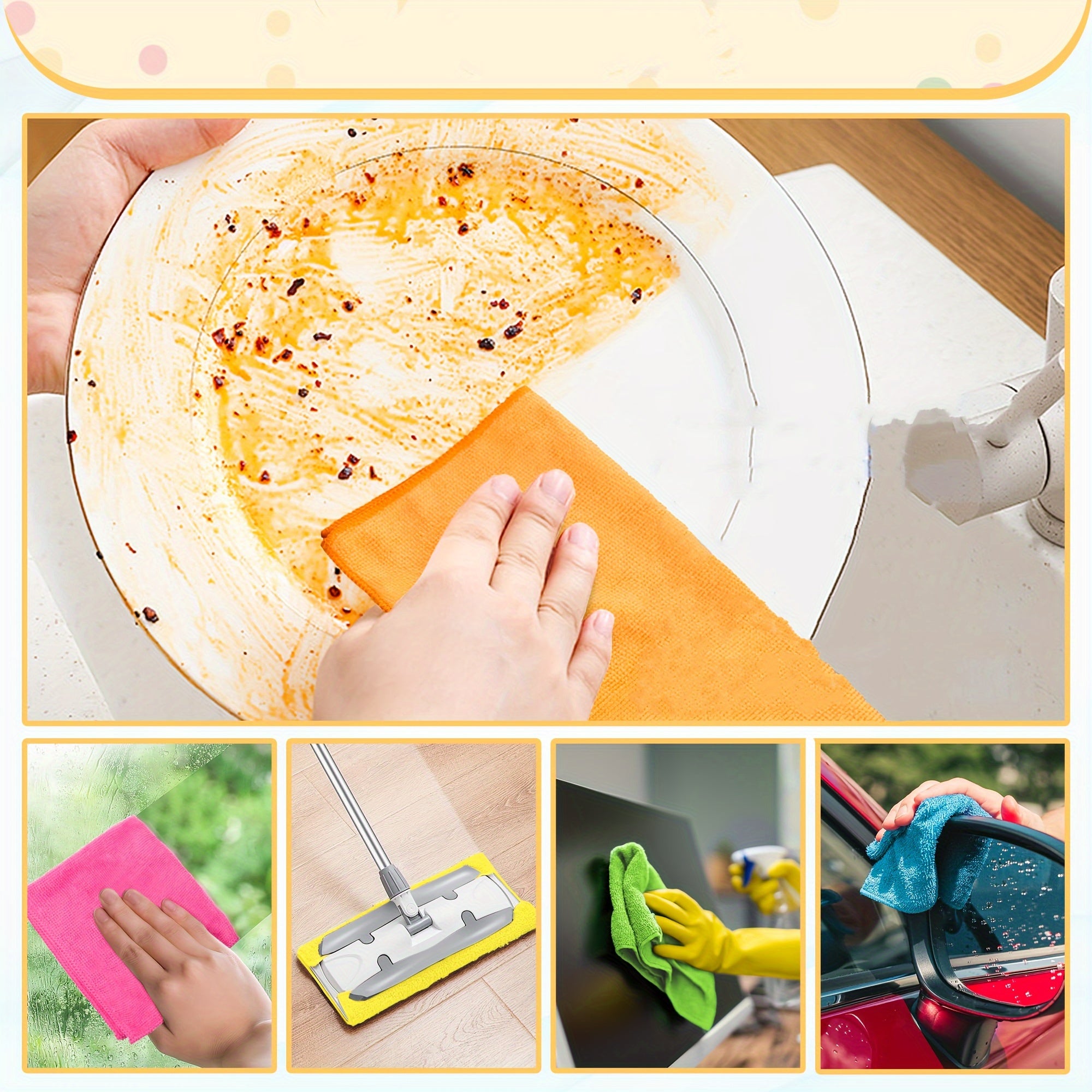 Set of 20 Microfiber Cleaning Cloths in 5 Colors for Housekeeping Kitchen and Car Cleaning