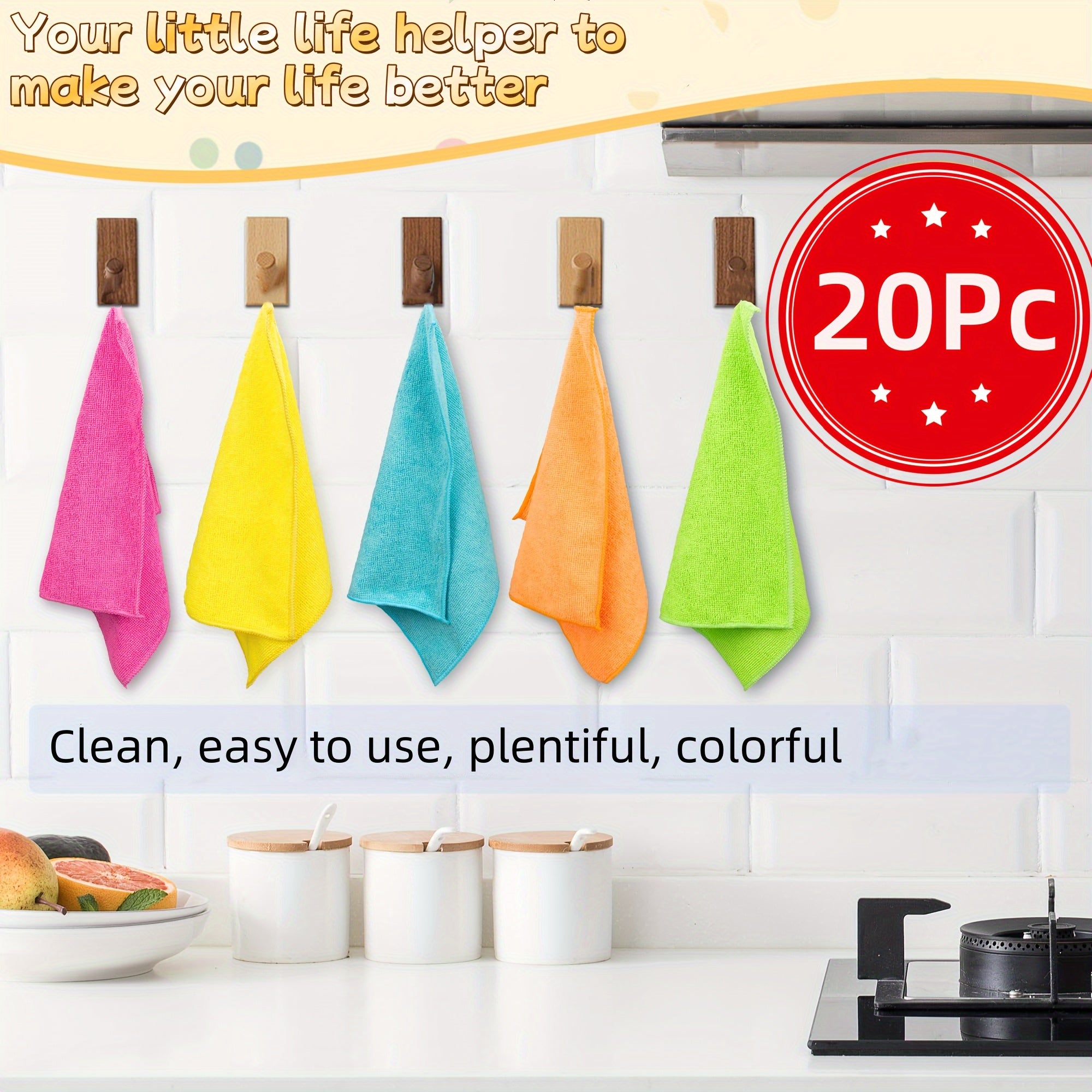 Set of 20 Microfiber Cleaning Cloths in 5 Colors for Housekeeping Kitchen and Car Cleaning