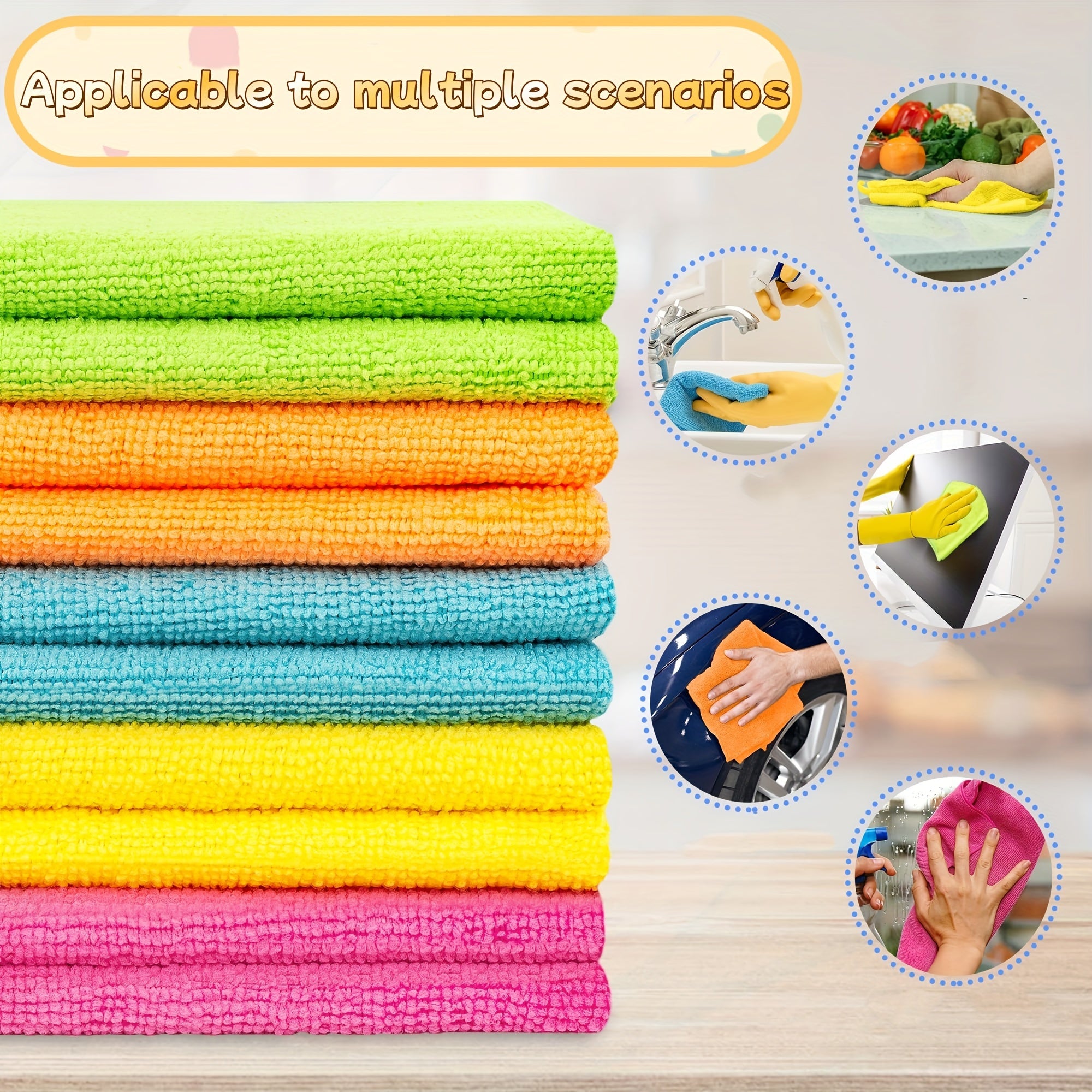 Set of 20 Microfiber Cleaning Cloths in 5 Colors for Housekeeping Kitchen and Car Cleaning