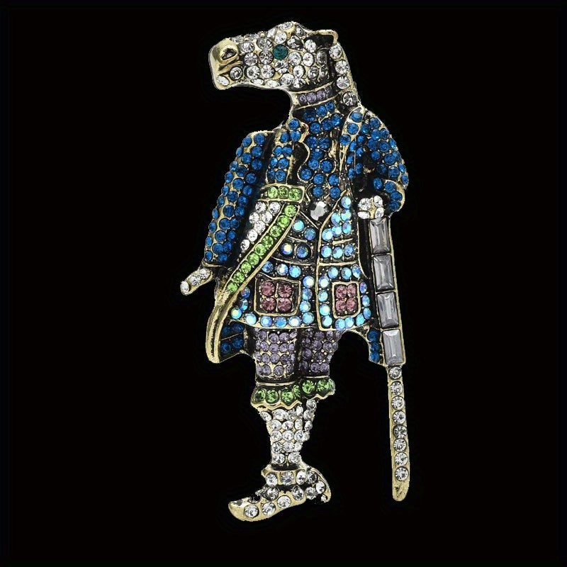 Vintage Rhinestone Horse Head Brooch with Sword and Deity Design for Women