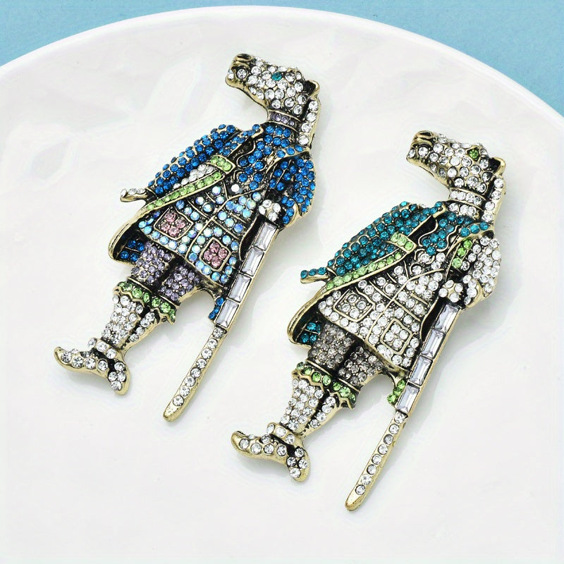 Vintage Rhinestone Horse Head Brooch with Sword and Deity Design for Women